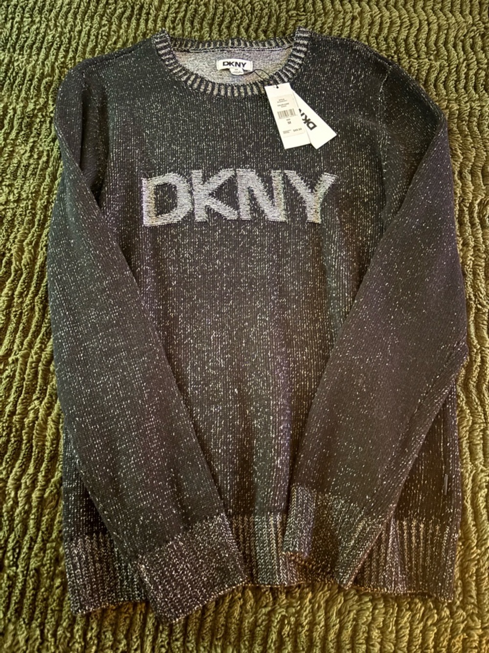 DKNY Logo Black Marled Cotton Polyester Knit Sweater Gorgeous NWT Medium